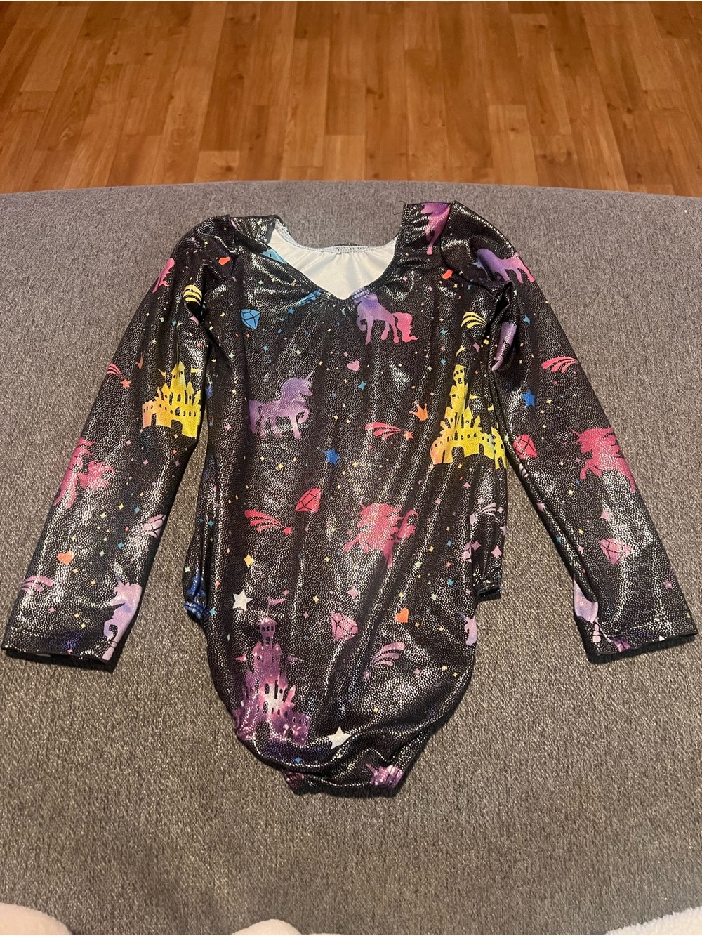 Sparkle Unicorn & Castle Long-Sleeve Dance Leotard - Black